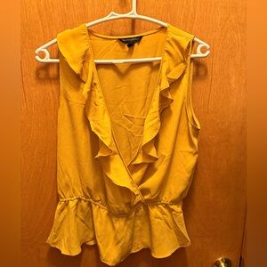 Banana Republic Mustard Yellow Ruffle V-Neck Sleeveless Blouse